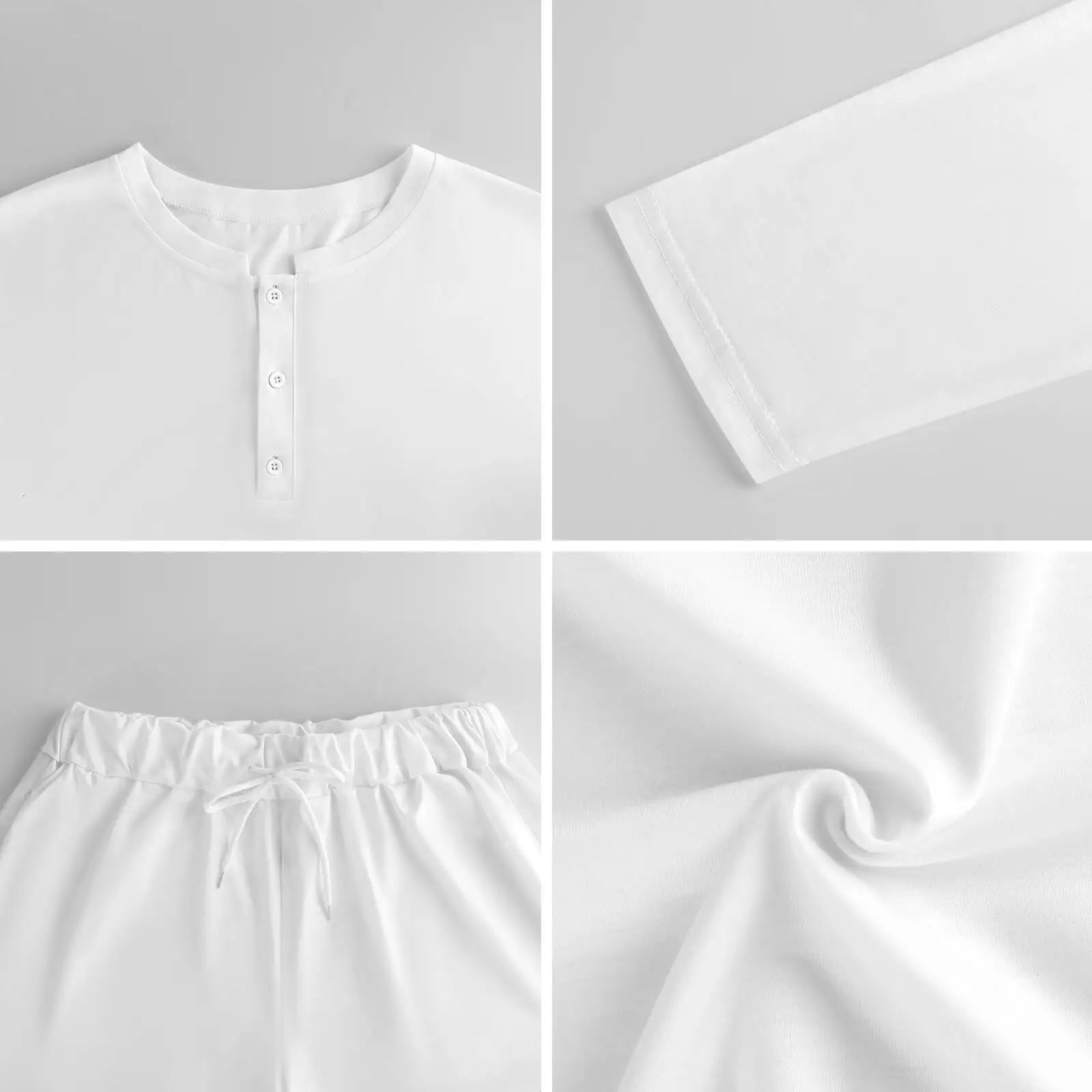 Bộ Đồ Ngủ Nữ 2 Món: Áo Dài Tay, Quần Ngắn V Neck