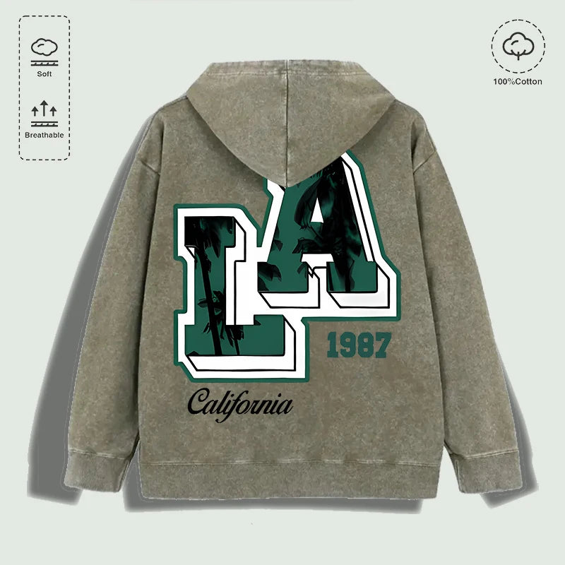 Áo Hoodie Cotton Họa Tiết Cây Cọ LA 1987, Đa Sắc Màu - Daisan Mart