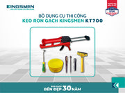 Bộ dụng cụ thi công keo ron gạch KT700 gồm súng đỏ, bát, và nhiều dụng cụ nhỏ khác.