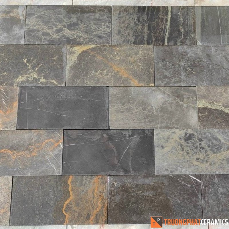 Đá ốp tường cẩm thạch đen vân vàng 10×20 - Daisan Mart