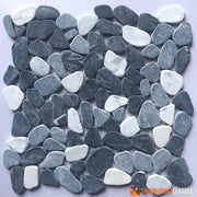 Đá ốp tường mosaic sỏi quay trắng xám đen