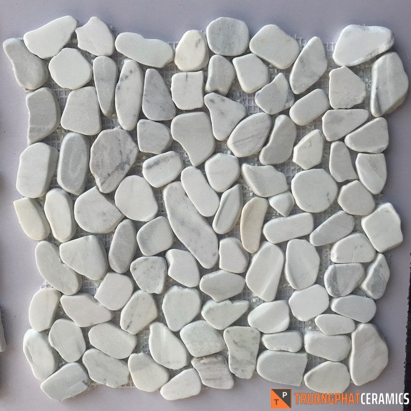 Đá ốp tường mosaic sỏi trắng quay