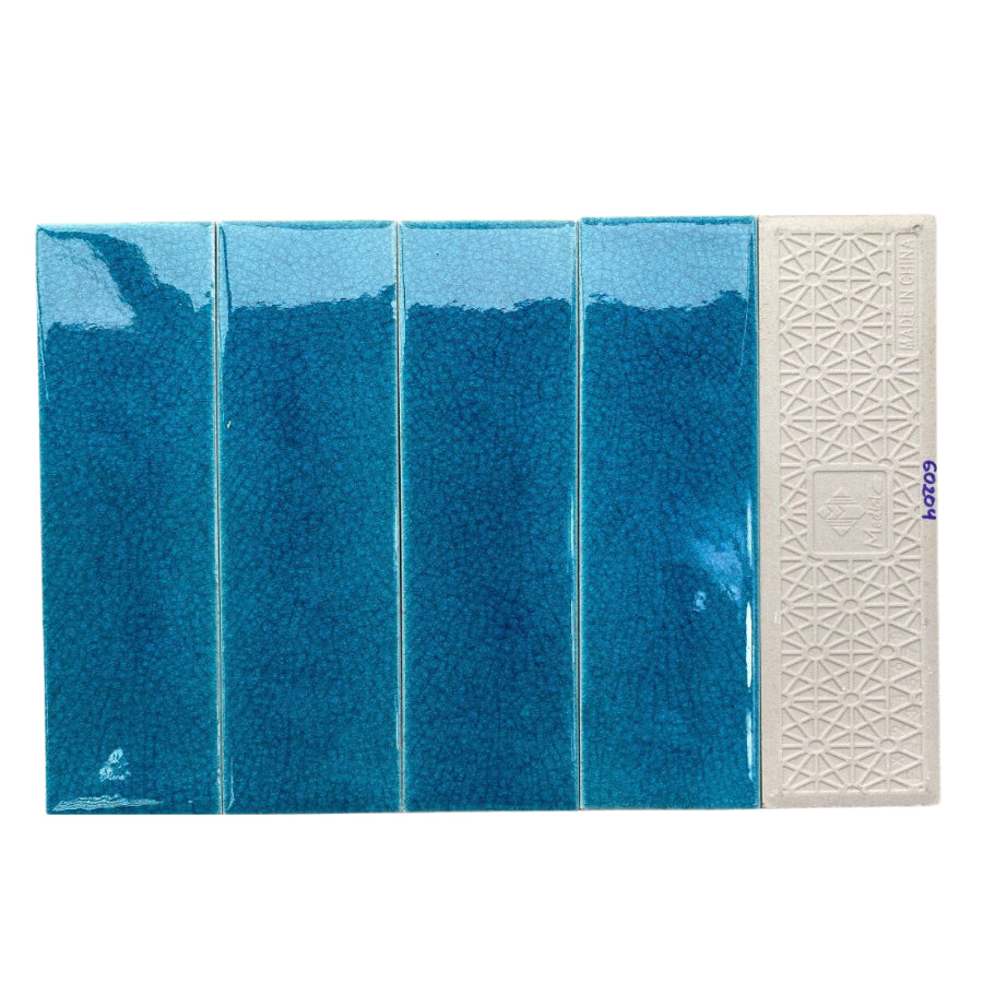 Blue crackle glazed ceramic tile 60x200mm code MBL60204