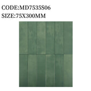 Chinese tile, Flat matte green, size 75x300 mm, MD7535S06 (1 box/ 44 tiles/ 1.125m2)