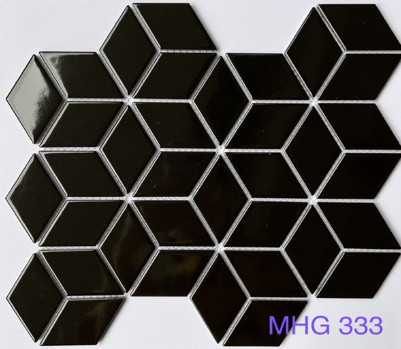Black Glossy Diamond Cube Mosaic Tiles 