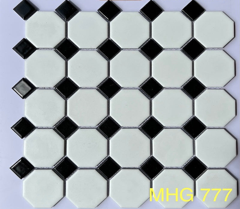 White Octagonal Mosaic Tiles Small Cells 