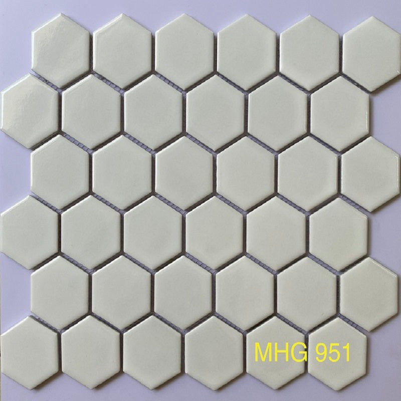 Glossy white hexagonal mosaic tiles 