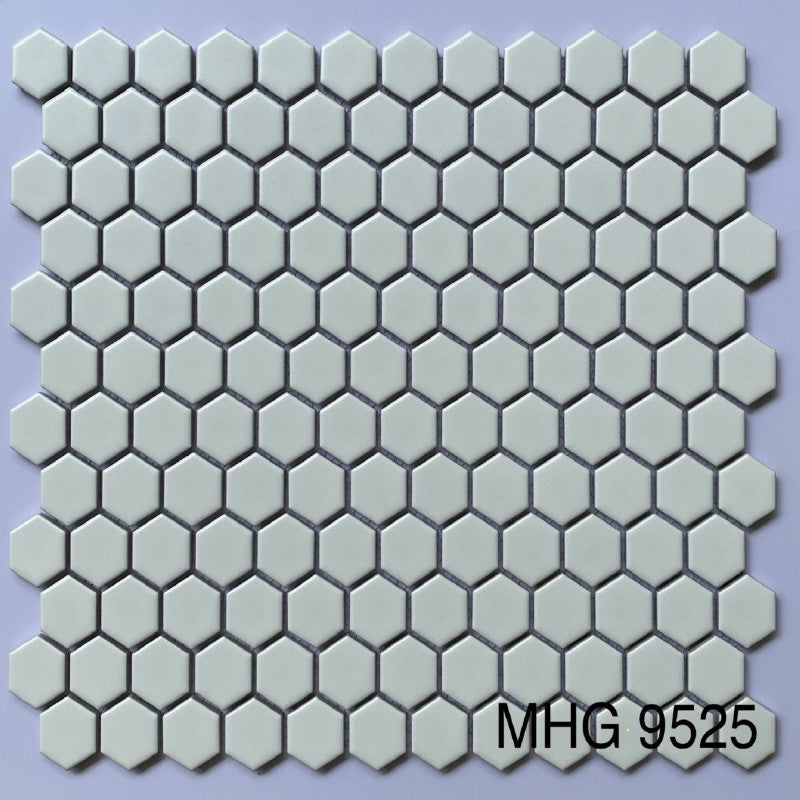 Small white hexagonal mosaic tiles 