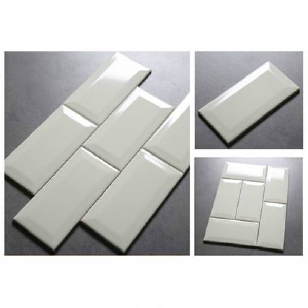 Light gray glossy beveled edge tile 75x150mm M751502X