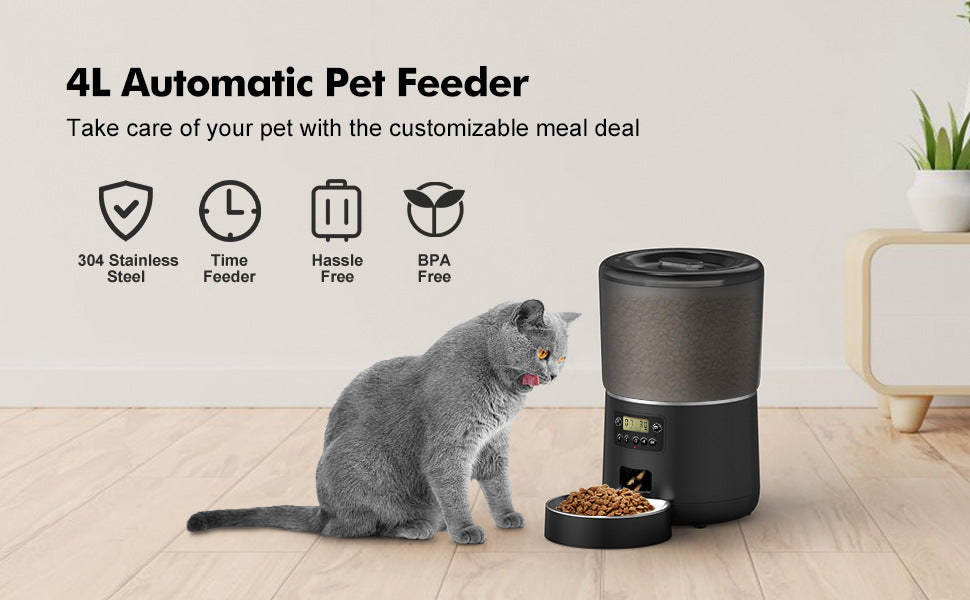 Pet Feeder Automatic Quantitative 4L Grain Storage Bucket Electric Intelligent Feeding Integrated Cat and Dog Feeding Machine - Daisan Mart