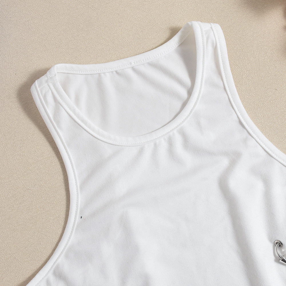 Gtpdpllt Crew Neck Sleeveless Bodysuits White Summer Tank Tops Woman Y2K Clothing Fashion Streetwear Outfits Rompers