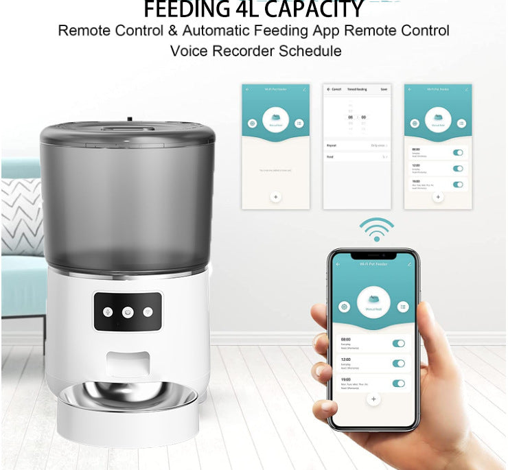 Pet Feeder Automatic Quantitative 4L Grain Storage Bucket Electric Intelligent Feeding Integrated Cat and Dog Feeding Machine - Daisan Mart