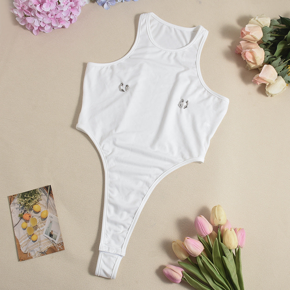 Gtpdpllt Crew Neck Sleeveless Bodysuits White Summer Tank Tops Woman Y2K Clothing Fashion Streetwear Outfits Rompers