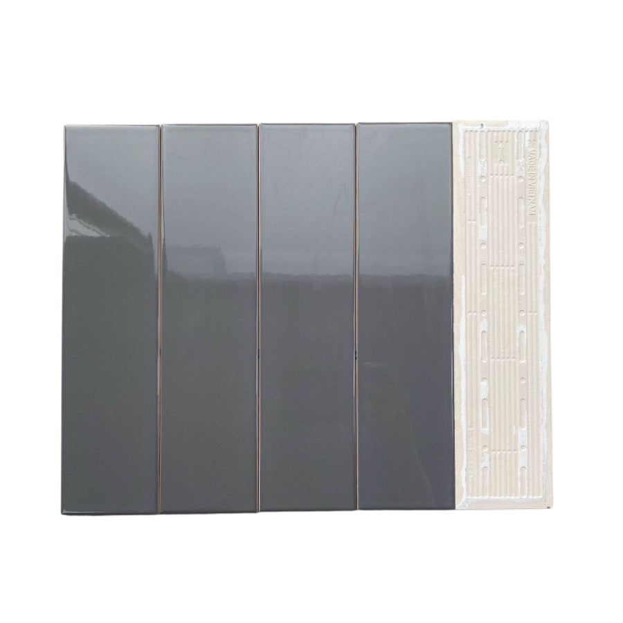 High-quality dark gray glossy flat tile, size 75x300mm PSTA75305 (1h/1.125m/50v)