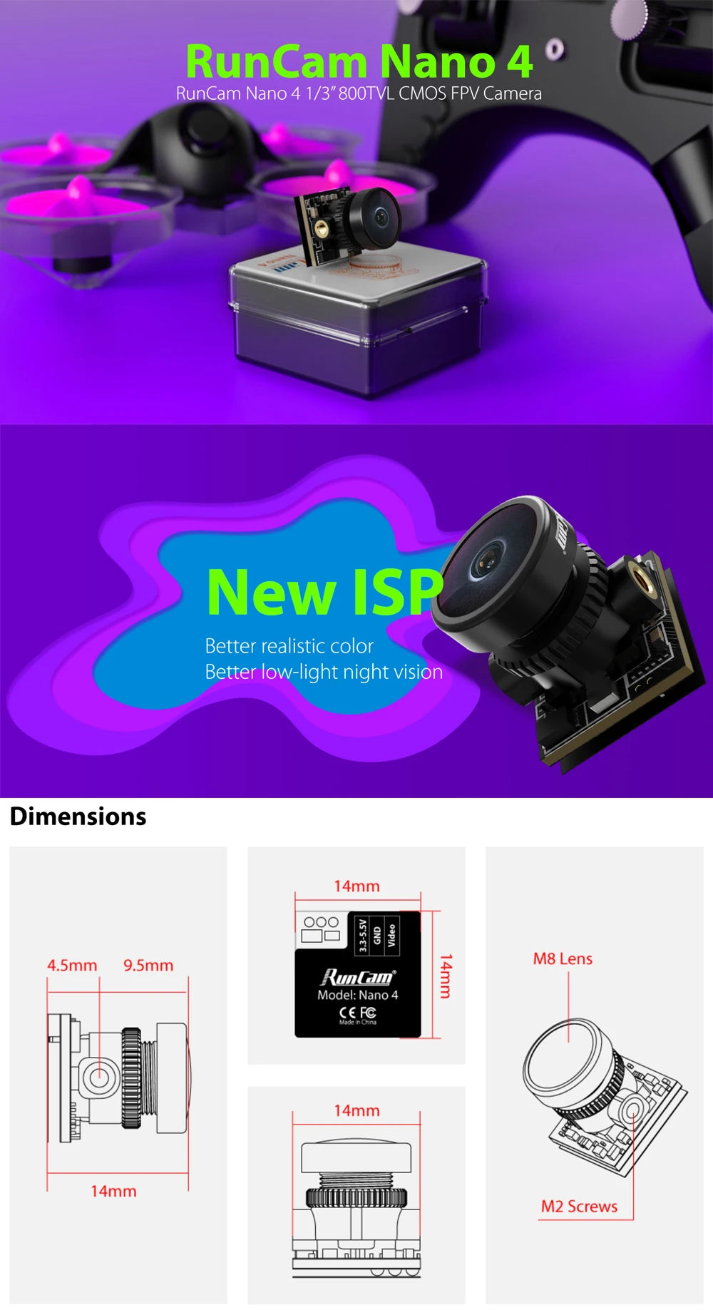 RunCam Nano 4 800TVL Night Vision FPV Camera For Drones