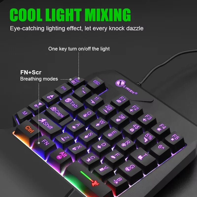 35 Key One-Handed Gaming Keyboard with LED Lights