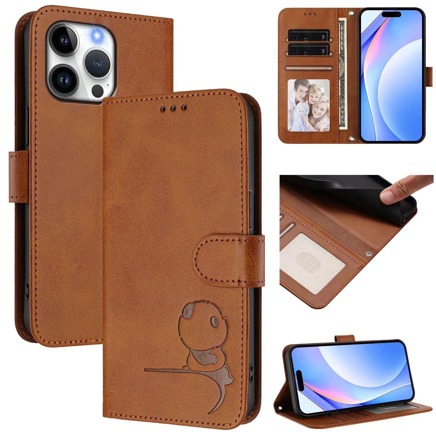3D Bear Leather Wallet For iPhone - Multi-Functional Case