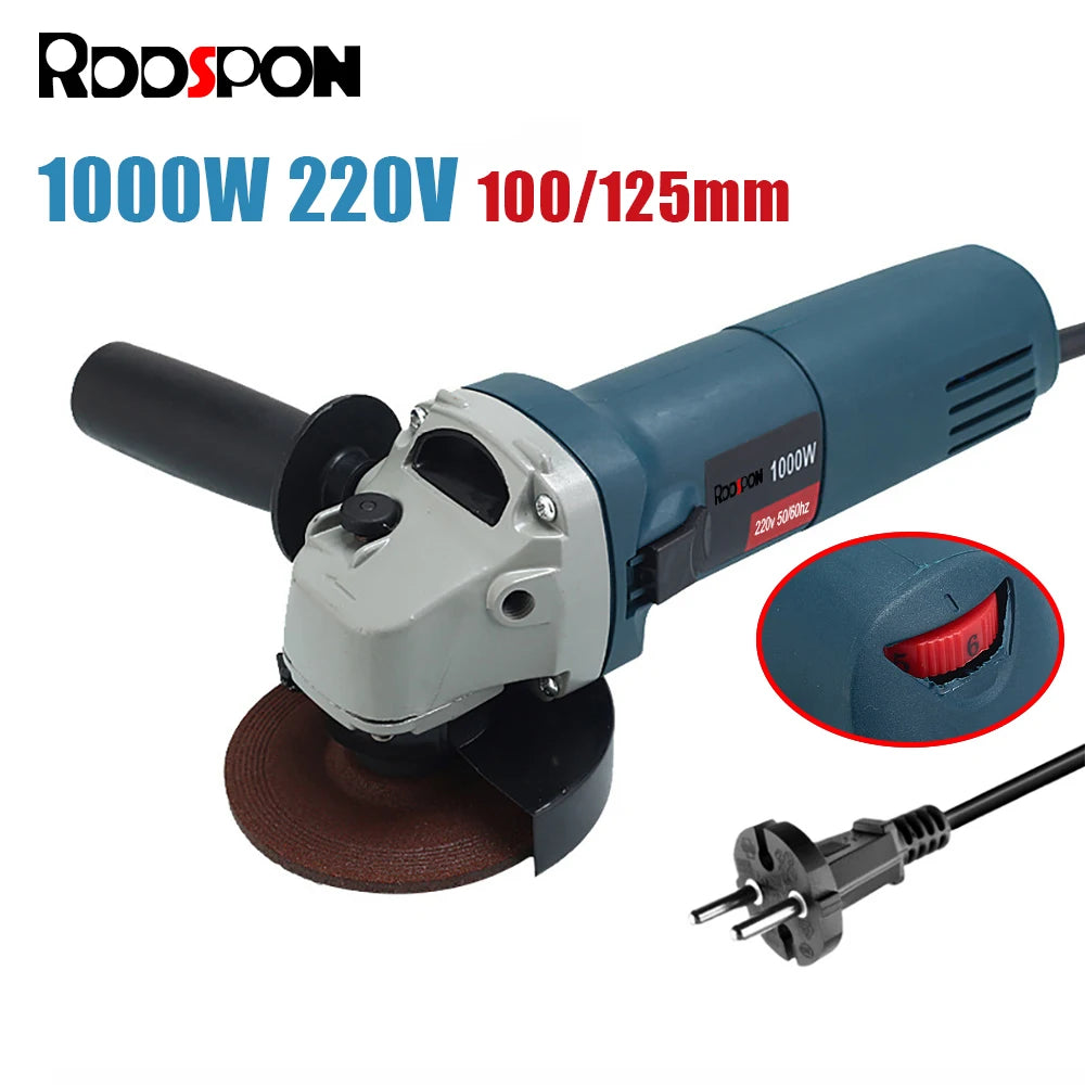 1000W Electric Angle Grinder 220V Corded Grinder Machine 6 Speeds 100/125mm Electric Grinding Cutting Polishing Power Tools
