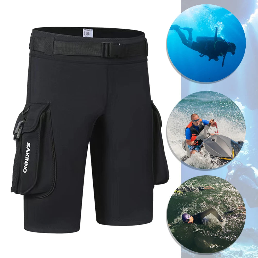 3mm Neoprene Wetsuit Tech Shorts with Pockets Unisex Surfing Trunks Keep Warm D-Ring Buckle for Diving Equipment Accessories