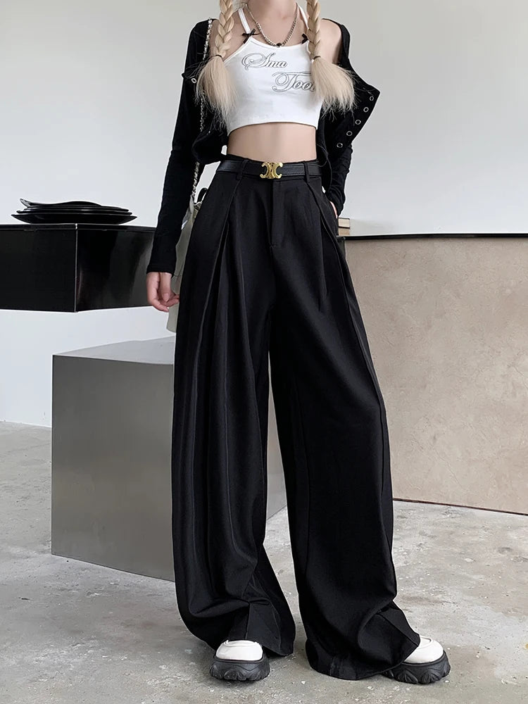 Office Suit Pants Floor Mop Pants For Women's Autumn Korean Version 2024 New High Waisted Design Loose Wide Leg Casual Pants - Daisan Mart