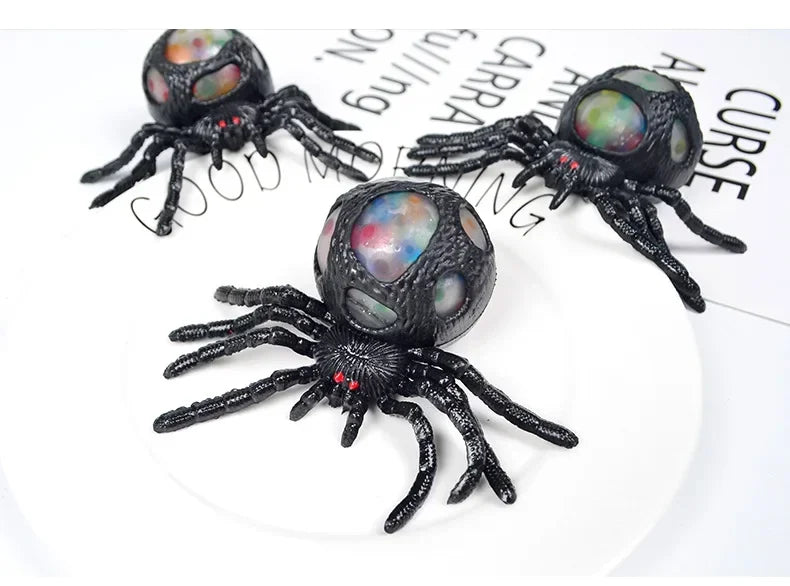 Horrifying Black Spider Squeeze Toy Colorful Bead Interior Perfect Anti-Stress Decompression Gadget Ideal Halloween Gift