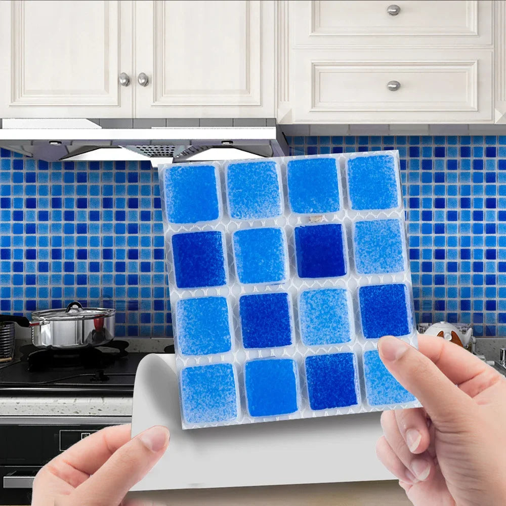 10pcs/set 3D Mosaic Tiles Sticker Self Adhesive Waterproof Wall-Tiles for Kitchen Bedroom Bathroom Walls Backsplashes Decoration