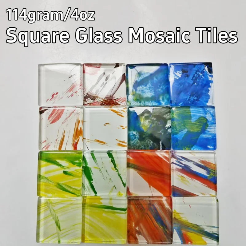 114gram/4oz Square Glass Mosaic Tiles 2.4cm/0.95in Length 4 Kinds Optional 0.4cm/0.16in Thickness Tile