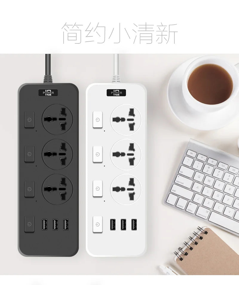 US UK EU Multi-function Power Plug-in Board 2m Extension Cable with USB Power Strip Household High-power Multi-plug Socket