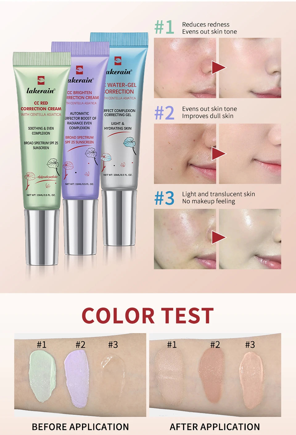 CC Cream Centella High Coverage Foundation Foundation Cream for Face Base Makeup Color Changing Liquid Foundation Korean Makeup