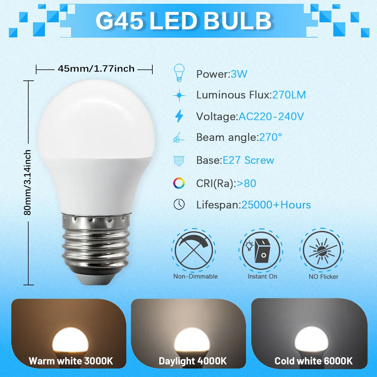 Set of 12 E27 LED Bulbs Full Watt Super Bright 220V 240V