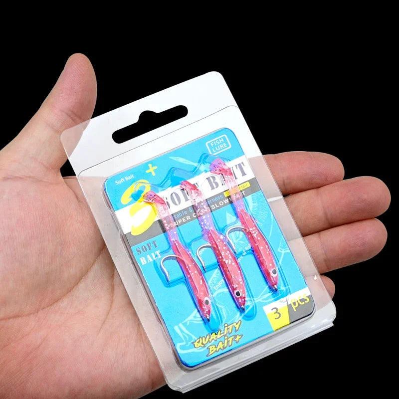 Afishlure Pesca Eel Soft Fishing Lure Glow Soft Bait with Hook Sea Fishing Tackle Raglou Fishing Lure 3pcs 55mm