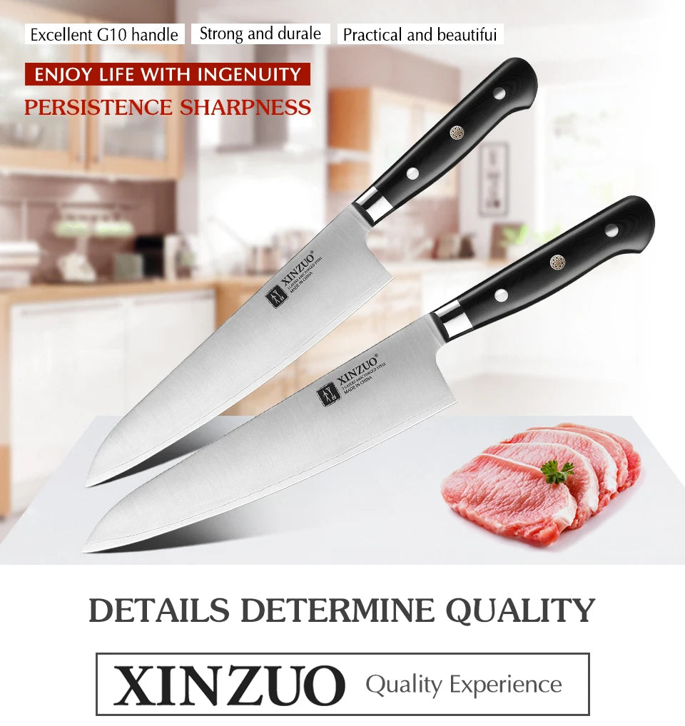 XINZUO 210mm Chef Knife 3 Layer 440C Core Clad Steel Kitchen Knives Stainless Steel Sharp Butchers Gyutou Knife with G10 Handle - Daisan Mart