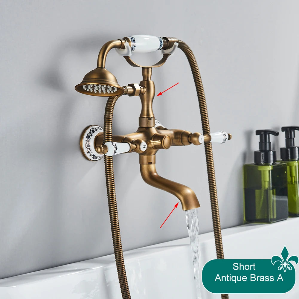 Telephone Style Golden Waterfall Bathtub Faucet Bathroom Brass Bath Faucets Waterfall Rotatb Spout Hot&amp;Cold water Shower tap set