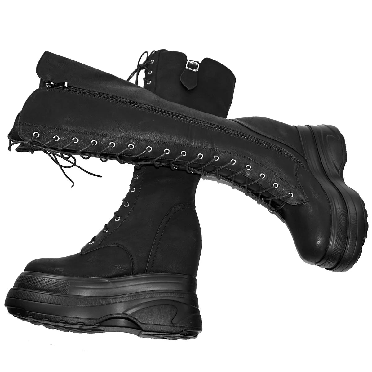 Genuine Leather Women's Boots with High Sole, Large Size Winter 44-47