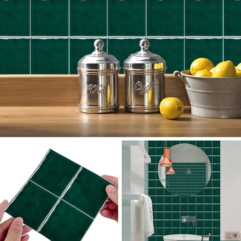 10Pcs European Square Kitchen Wallpaper Solid Color Self-adhesive Wall Stickers Oil-proof Waterproof Thickened Tile Stickers
