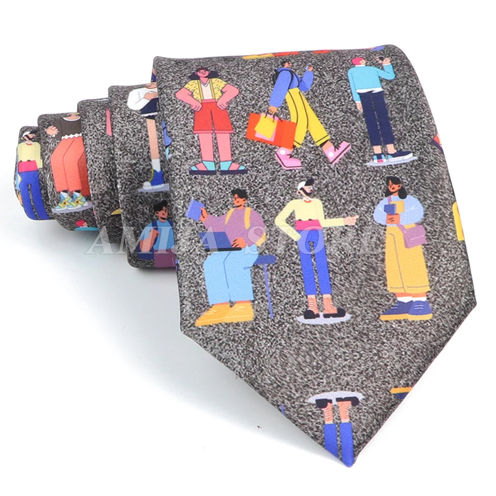 男士復古塗鴉圖案仿絲領帶 8厘米