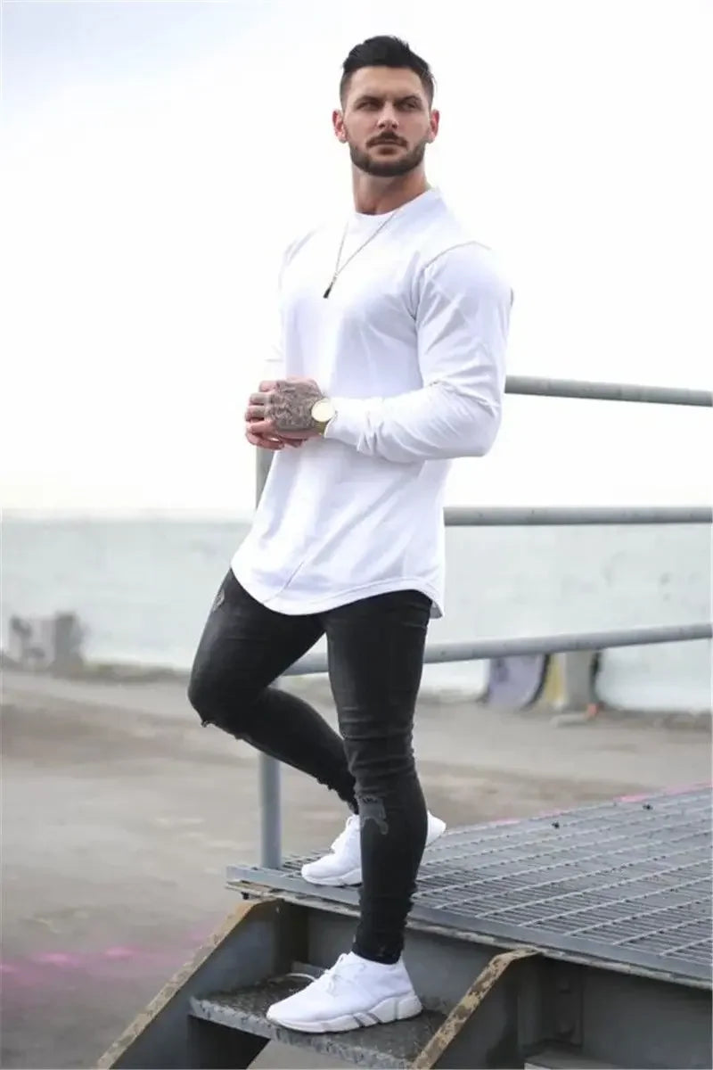 Men's Slim Fit Long Sleeve Gym T-Shirt Fashion 2025