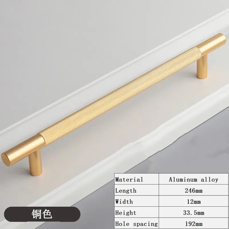 Long Knurled Handle Kitchen Cabinet Door Handles Drawer Pulls Aluminum Alloy T Bar Bedroom Knobs Wardrobe Furniture Hardware