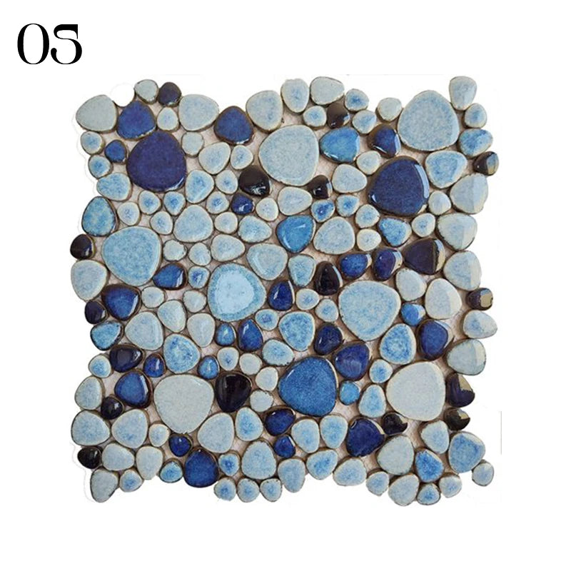 30x30cm Ceramic Pebble Mosaic Tiles Spa Pools Fish Ponds Bathrooms Anti-skid Wear-Resistant Floor Wall Decor Easy Cut Mesh Base