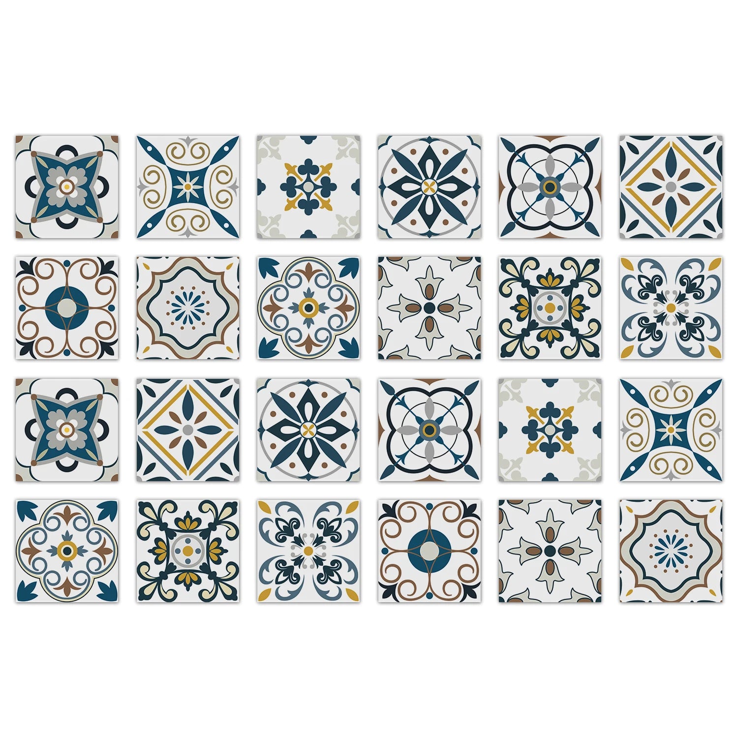 24 pieces of Mandala Pattern Glossy Self-adhesive Tile Stickers for Kitchen and Bathroom Removable Waterproof 3D Wall Decal