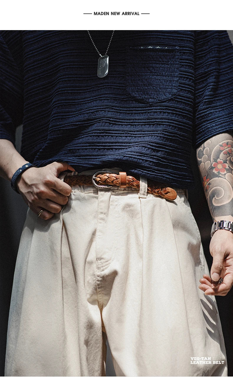 Thắt lưng da bò 2 lớp Vintage nam nâu Maden