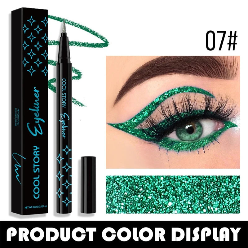 7-Color Glitter Eyeliner - Long-lasting, Waterproof