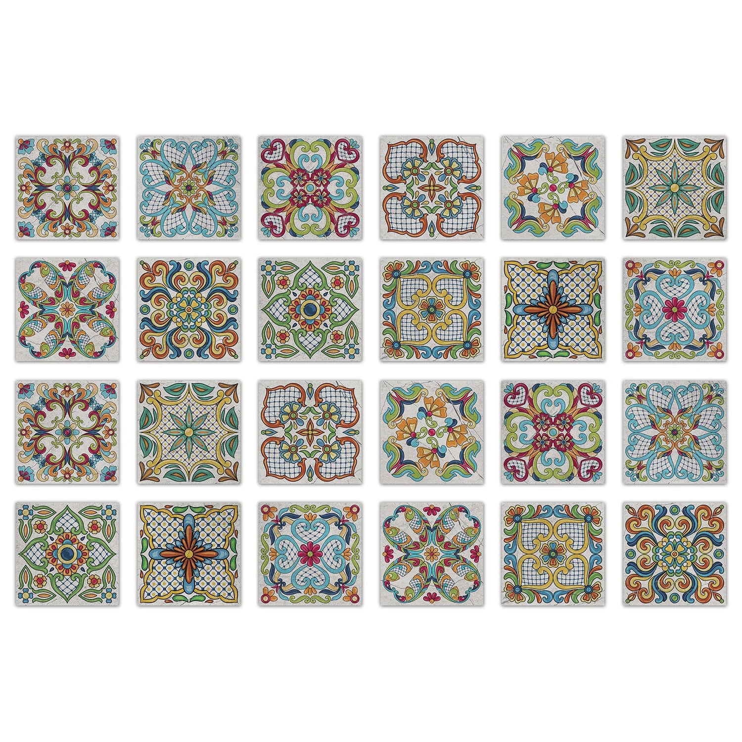 24 pieces of Mandala Pattern Glossy Self-adhesive Tile Stickers for Kitchen and Bathroom Removable Waterproof 3D Wall Decal