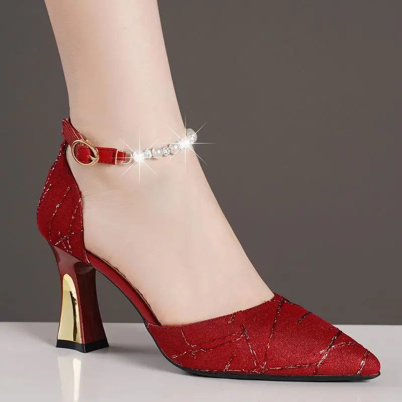 Luxury Pointed Toe High Heels with Beads 2024