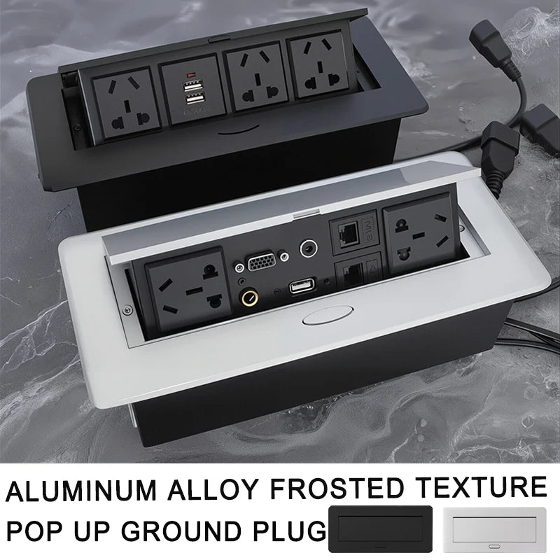 Smart Multifunctional Slow - Rising Desk Outlet 6-in-1Ports USB/HDMI/RJ45 with PD 30W-Aluminum Alloy Embedded for Office Room