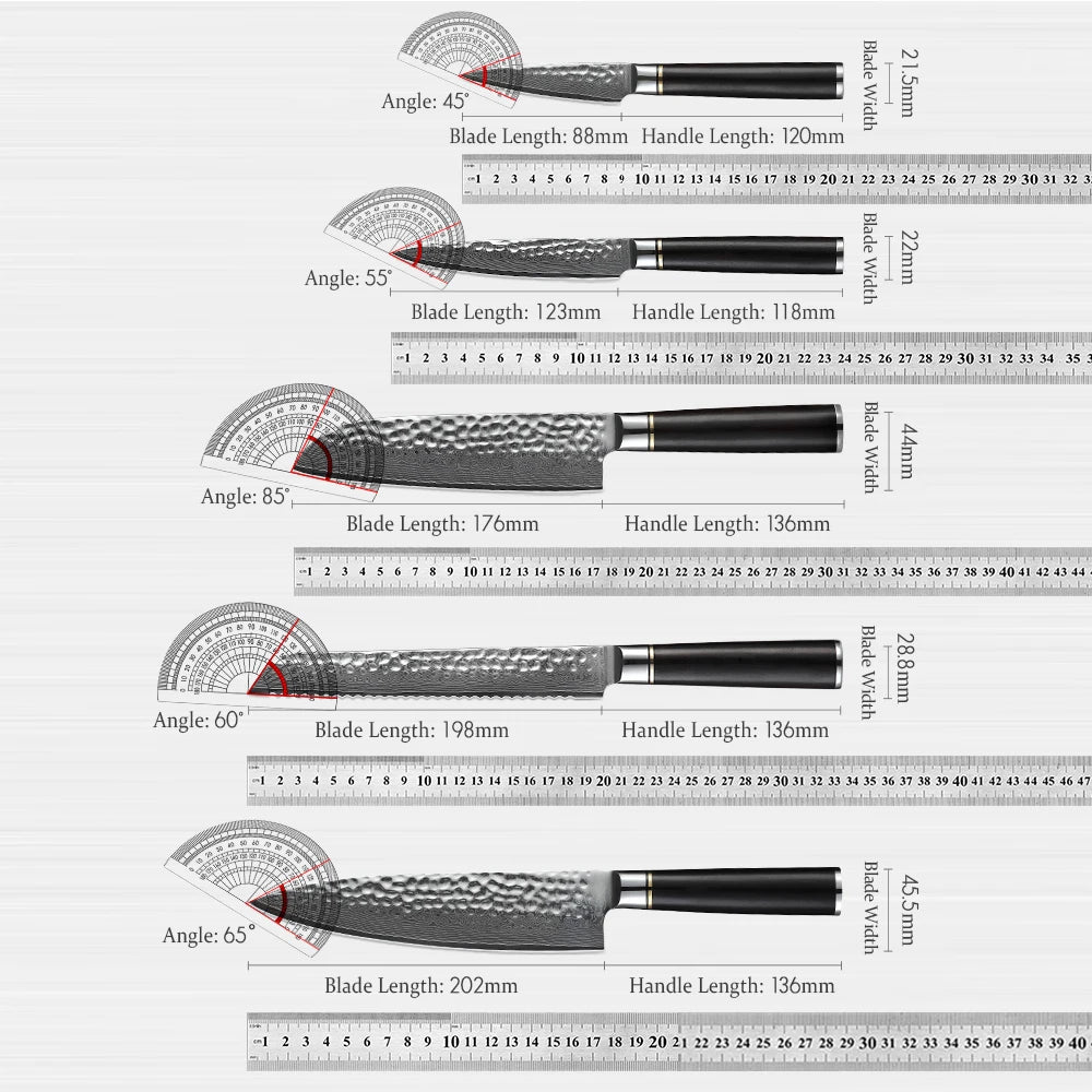 HEZHEN Japanese Kitchen Knife Set - High Quality Damascus Steel