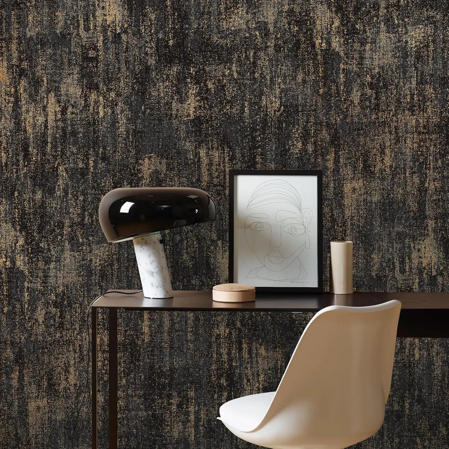 Vintage Black Gold Metallic Peel and Stick Wallpaper Self Adhesive Industrial Metallic Concrete Wall Paper Stick on Wallpaper