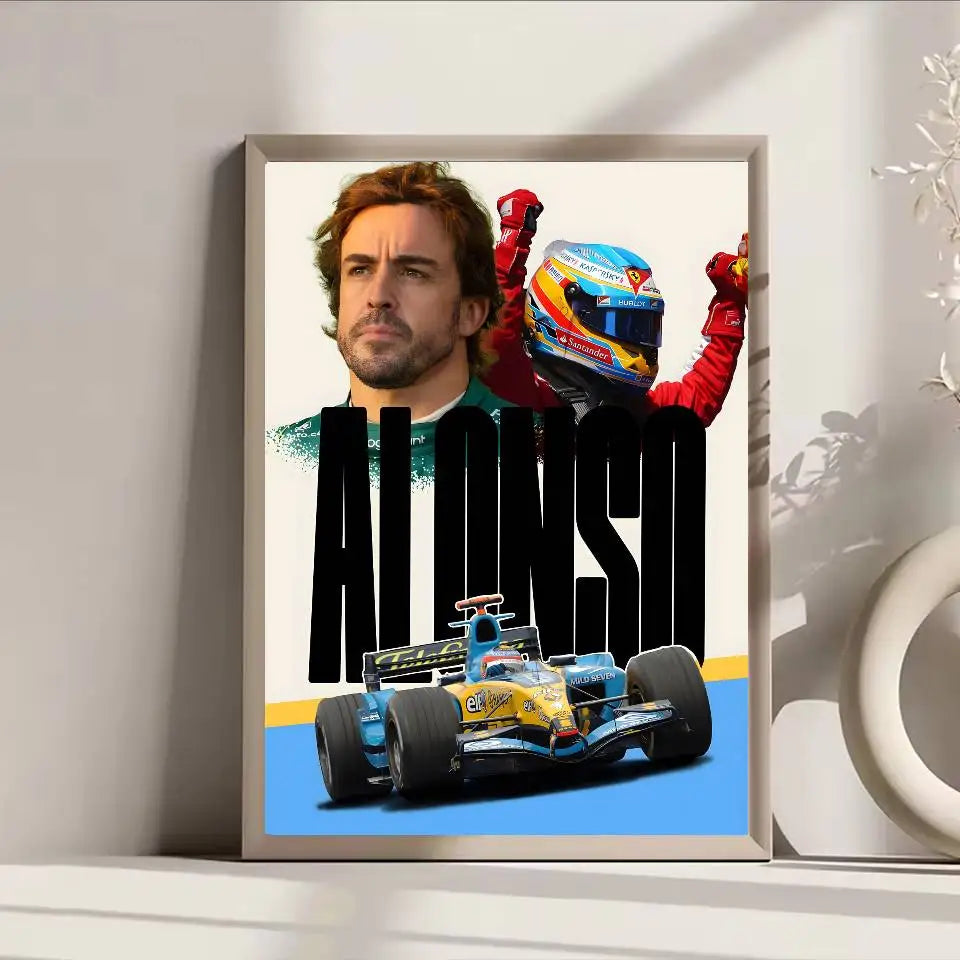 1PC F1 Racing Driver Fernando Alonso Poster Self-adhesive Art Waterproof Paper Sticker Coffee House Bar Room Wall Decor