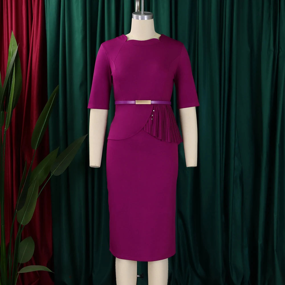 Office Dresses for Ladies 2024 Latest Summer Simple Elegant Half Sleeve Formal Church Dress Women Knee Length Pencil Peplum Dres - Daisan Mart