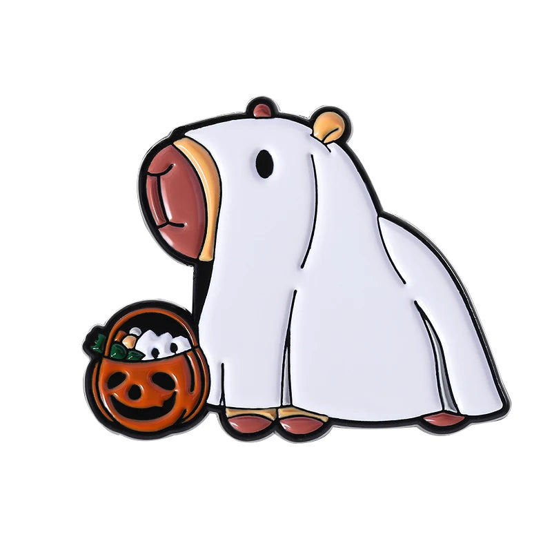 Halloween Pumpkin Animal Enamel Pins Ghost Capybara Grim Reaper Duck Spooky Season Brooches Lapel Badge Jewelry Gift for Friends